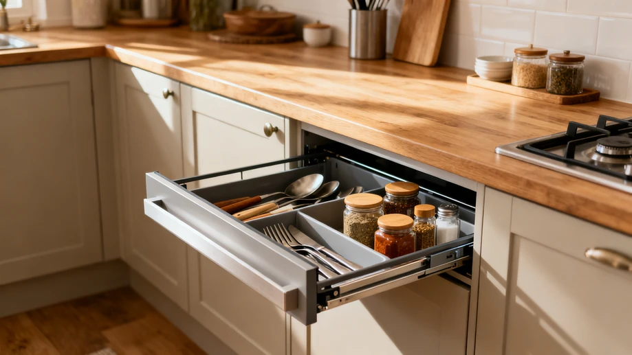 Use Under-Cabinet Drawer Inserts To Cut 30% Of Daily Kitchen Organizing Time