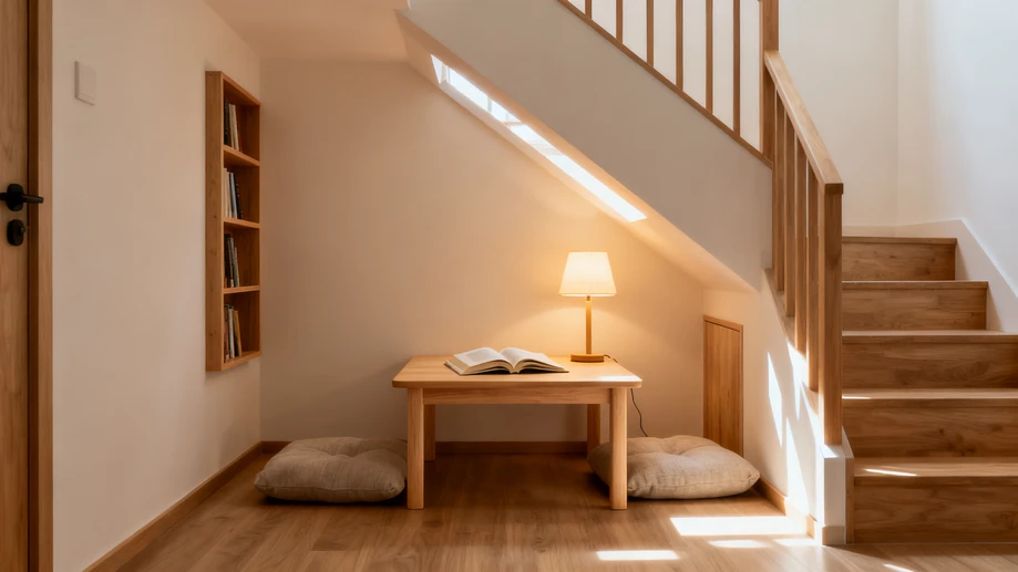 The Quiet Magic of Tucking a Work Nook in the Unused Space Under Stairs