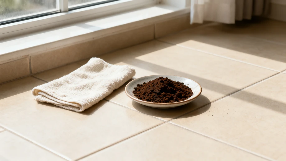 Use Dried Spent Coffee Grounds To Wipe Away Stubborn Sticky Floor Stains Fast